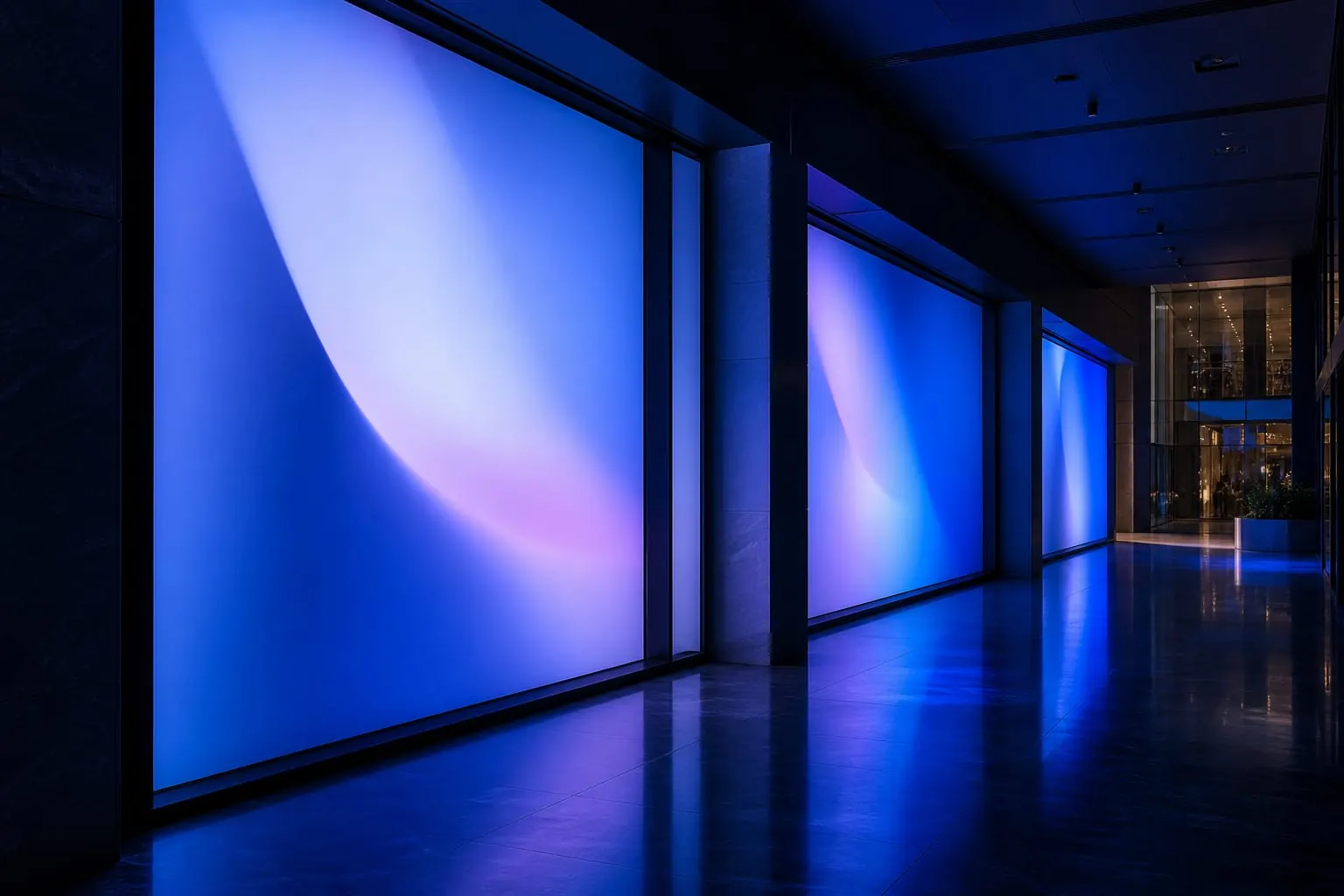 Illuminated backlit lightbox panels in a retail interior